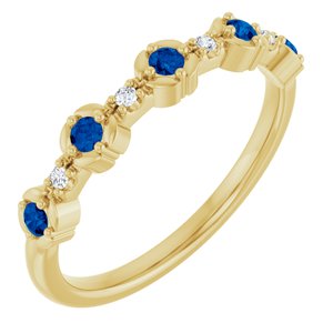 14K Yellow Natural Blue Sapphire & .04 CTW Natural Diamond Stackable Ring